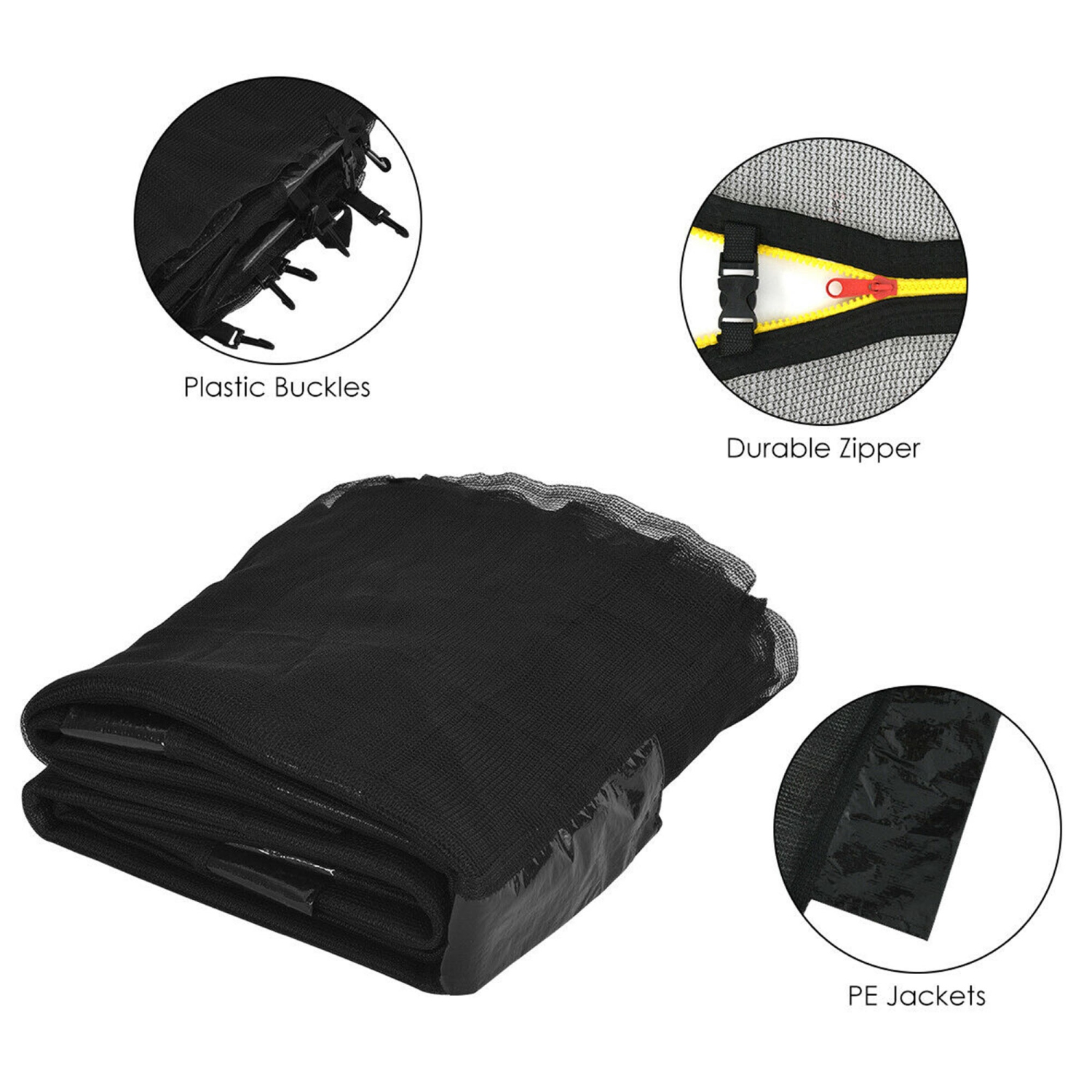 Gymax 12/14/15/16FT Replacement Trampoline Safety Enclosure Net w/ Zipper & Buckle for 8/6 Poles
