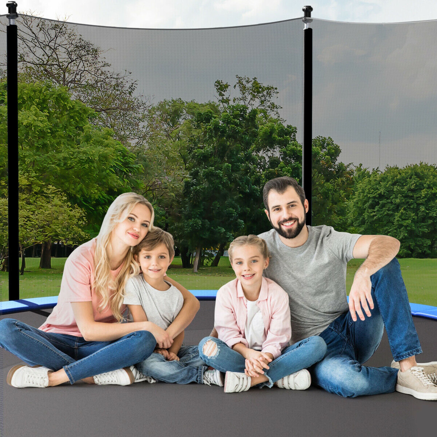 Gymax 12/14/15/16FT Replacement Trampoline Safety Enclosure Net w/ Zipper & Buckle for 8/6 Poles