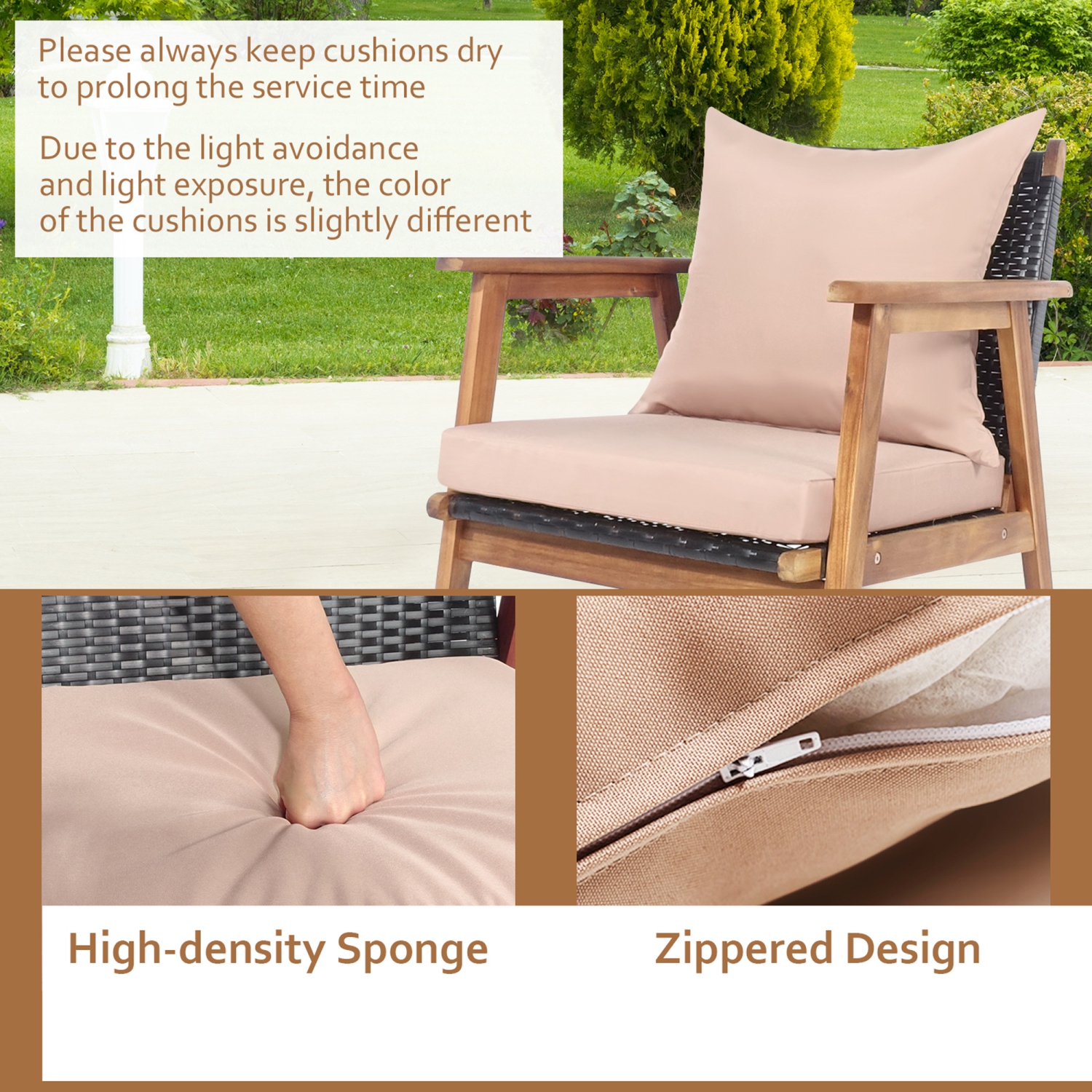 Gymax 8PCS Outdoor Furniture Set Patio Conversation Set w/ Wood Frame Cushion