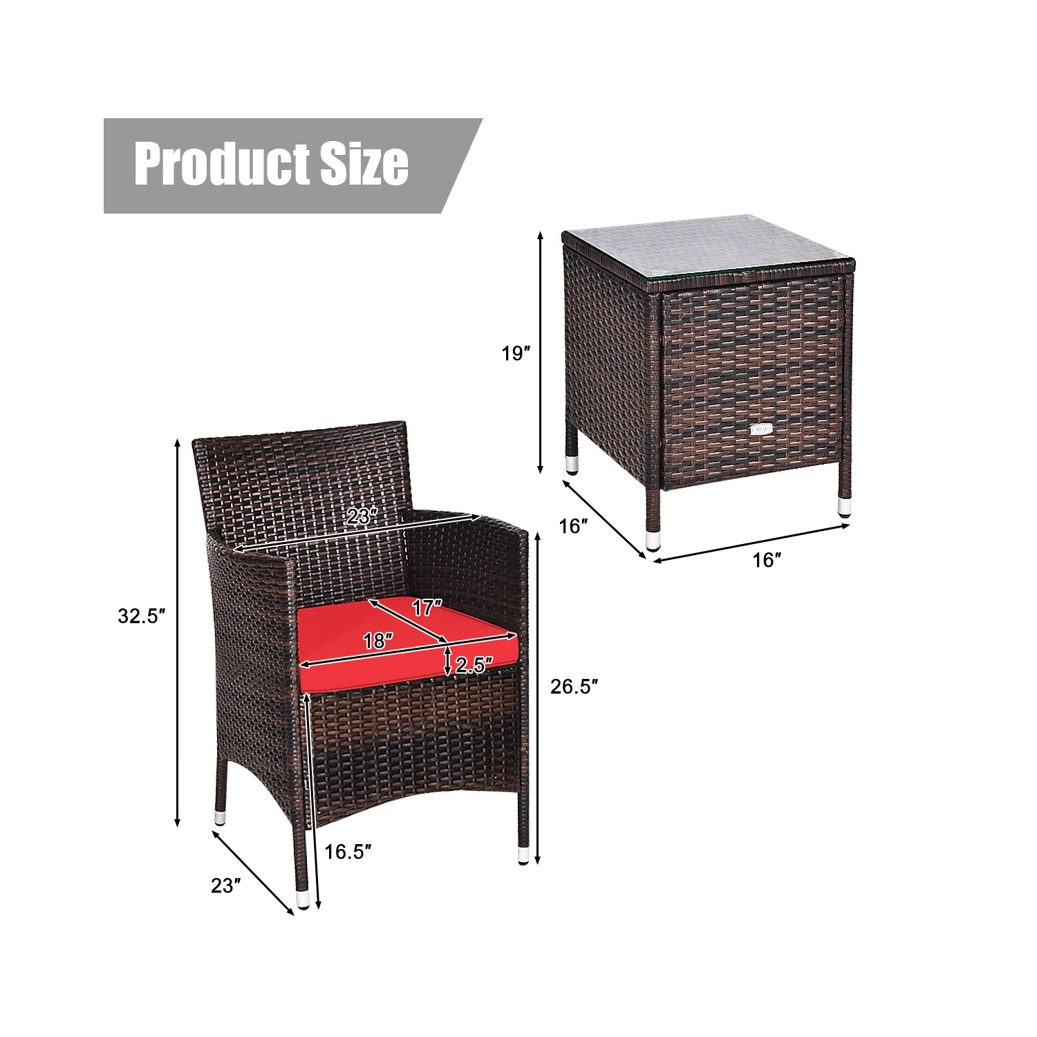 Gymax 3PCS Patio Outdoor Rattan Furniture Set w/ Cushioned Chairs Coffee Table