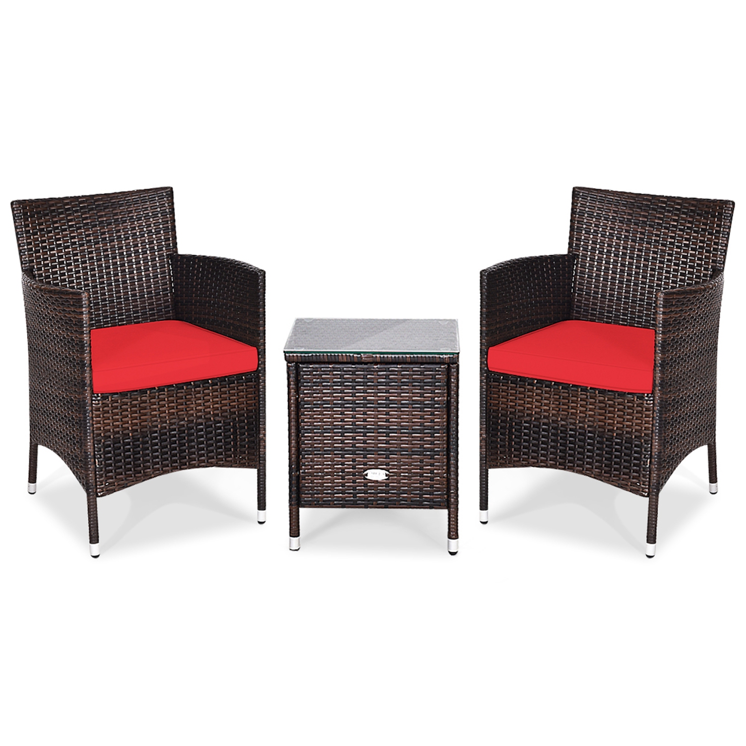 Gymax 3PCS Patio Outdoor Rattan Furniture Set w/ Cushioned Chairs Coffee Table