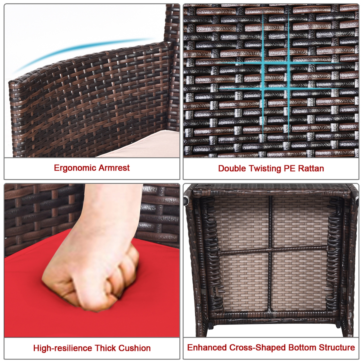 Gymax 3PCS Patio Outdoor Rattan Furniture Set w/ Cushioned Chairs Coffee Table