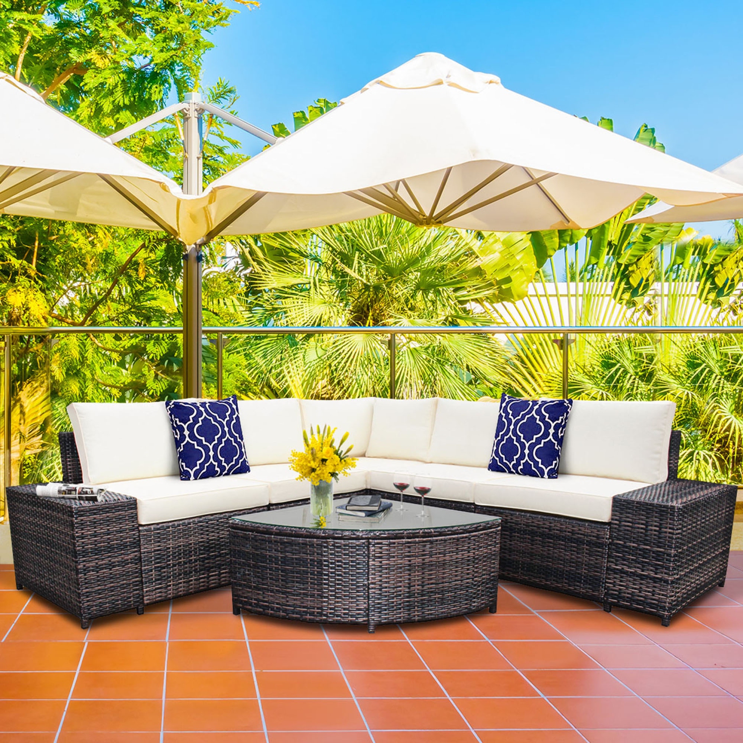 Ensemble de canapé à 6 meubles modulables en osier de marque Gymax avec coussins Déblanchissement