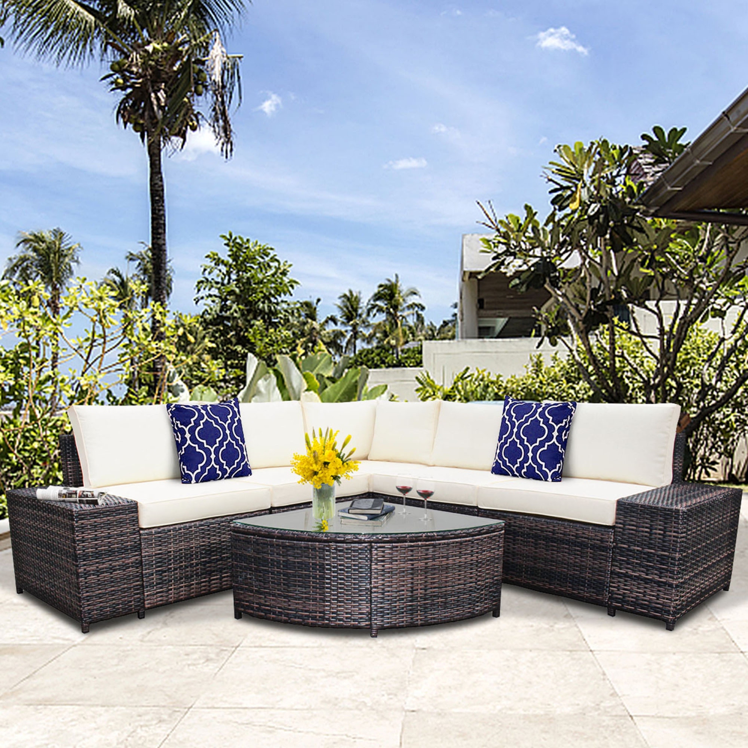 Ensemble de canapé à 6 meubles modulables en osier de marque Gymax avec coussins Déblanchissement