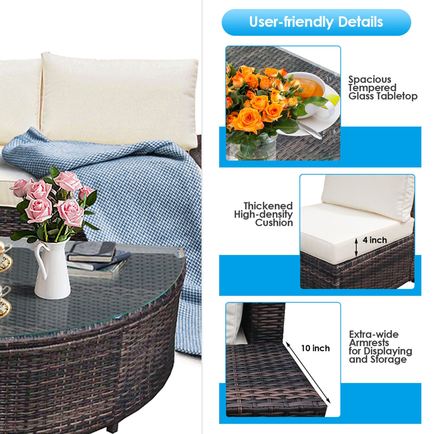 Ensemble de canapé à 6 meubles modulables en osier de marque Gymax avec coussins Déblanchissement