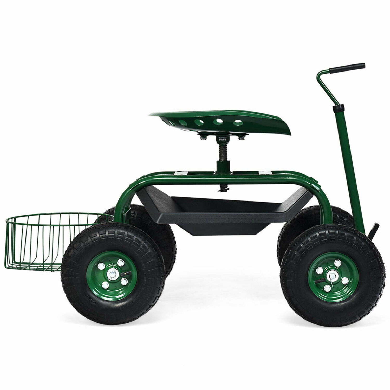 Gymax Rolling Garden Cart Scooter w/ Adjustable Seat Storage Basket Tray Green