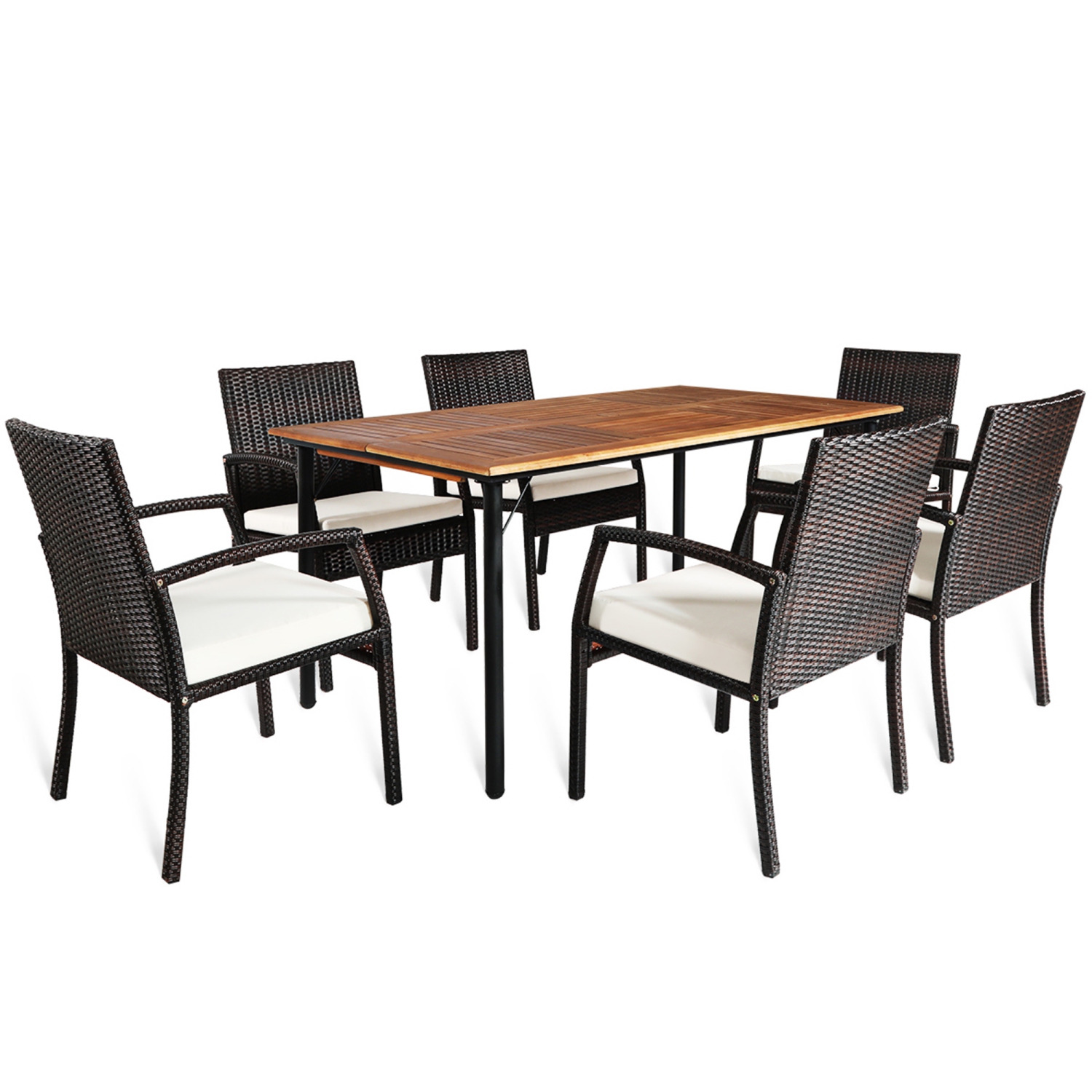 7PCS Ensemble de salle à manger de patio Ensemble de mobiliers d'extérieur avec 6 fauteuils avec trou pour parasol Gymax