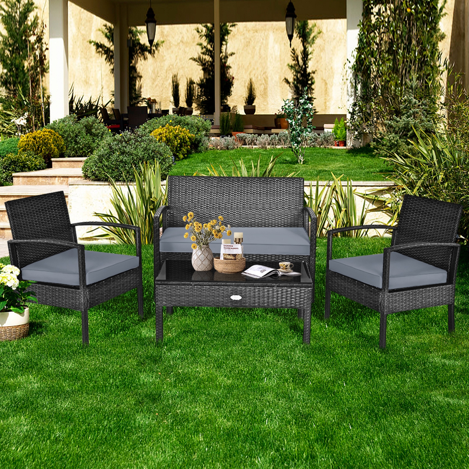 Mobilier de Jardin en Rotin Gymax 8 pièces en Osier Noir