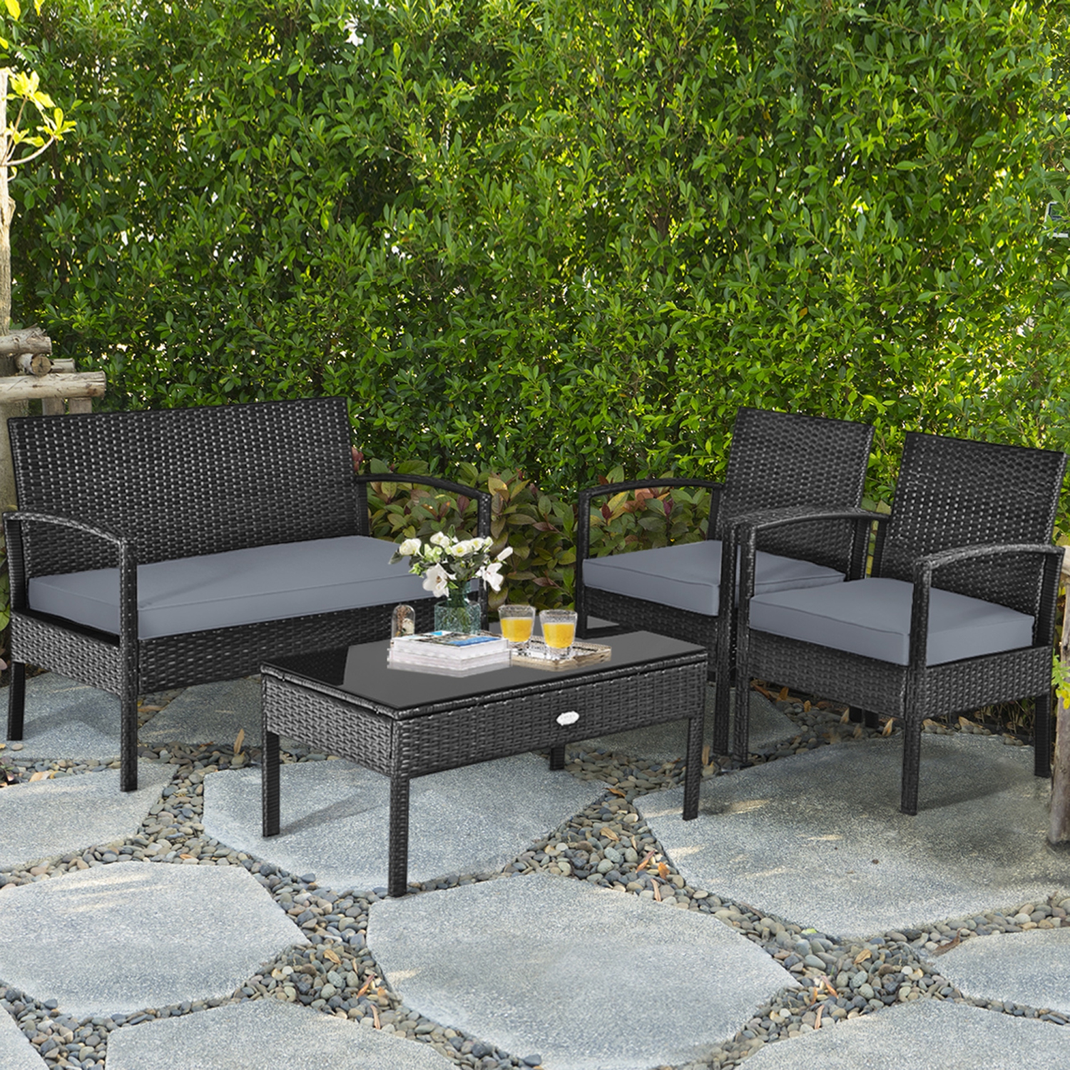 Mobilier de Jardin en Rotin Gymax 8 pièces en Osier Noir