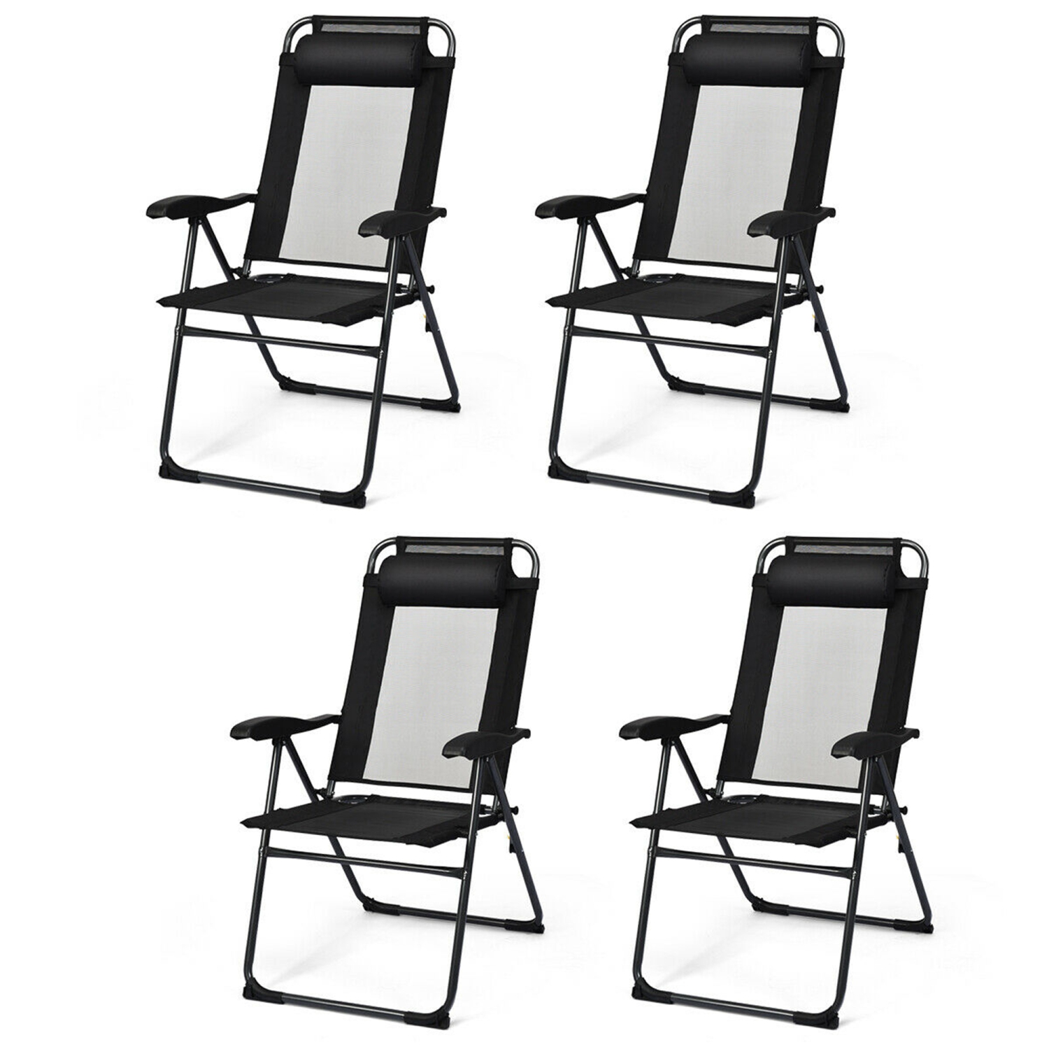 Gymax 4PC Folding Chairs Adjustable Reclining Chairs with Headrest Patio Garden Black