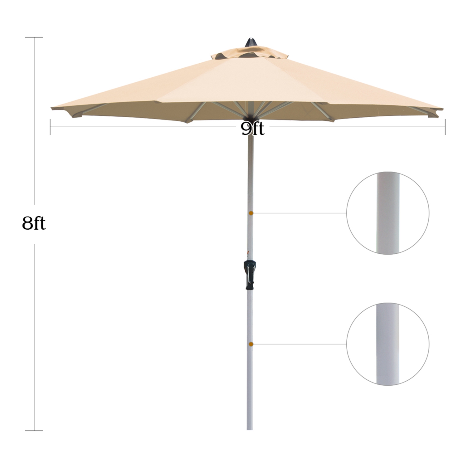 Gymax 9Ft Patio Outdoor Umbrella Market Table Umbrella w/ Crank 8 Ribs Beige