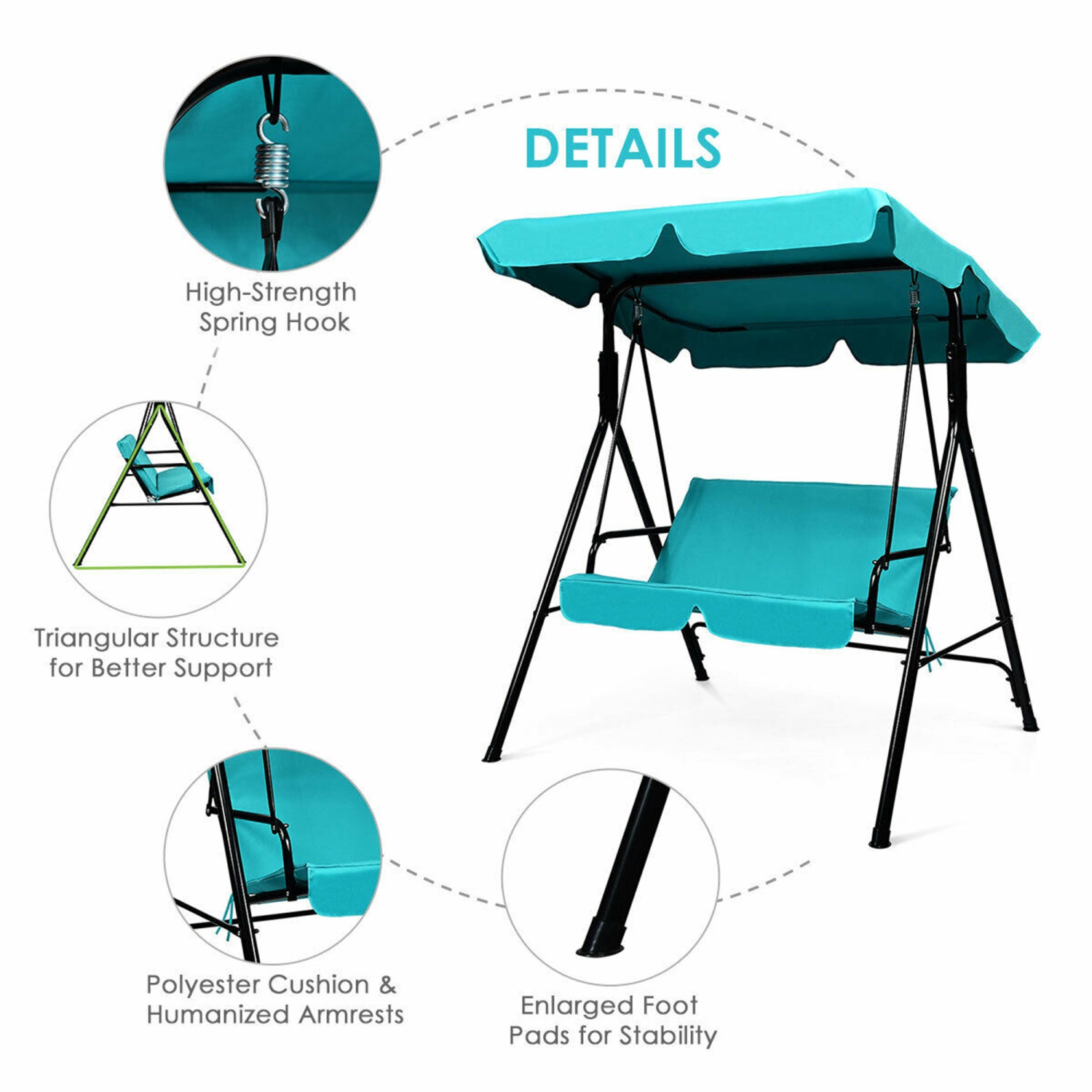 Gymax Blue Outdoor Swing Canopy Patio Swing Chair 2-Person Canopy Hammock
