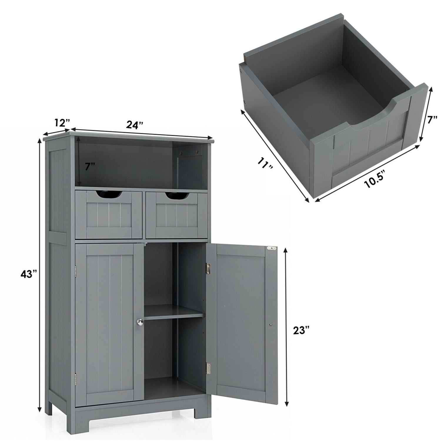 Gymax Bathroom Floor Cabinet Wooden Storage Organizer w/Drawer Doors