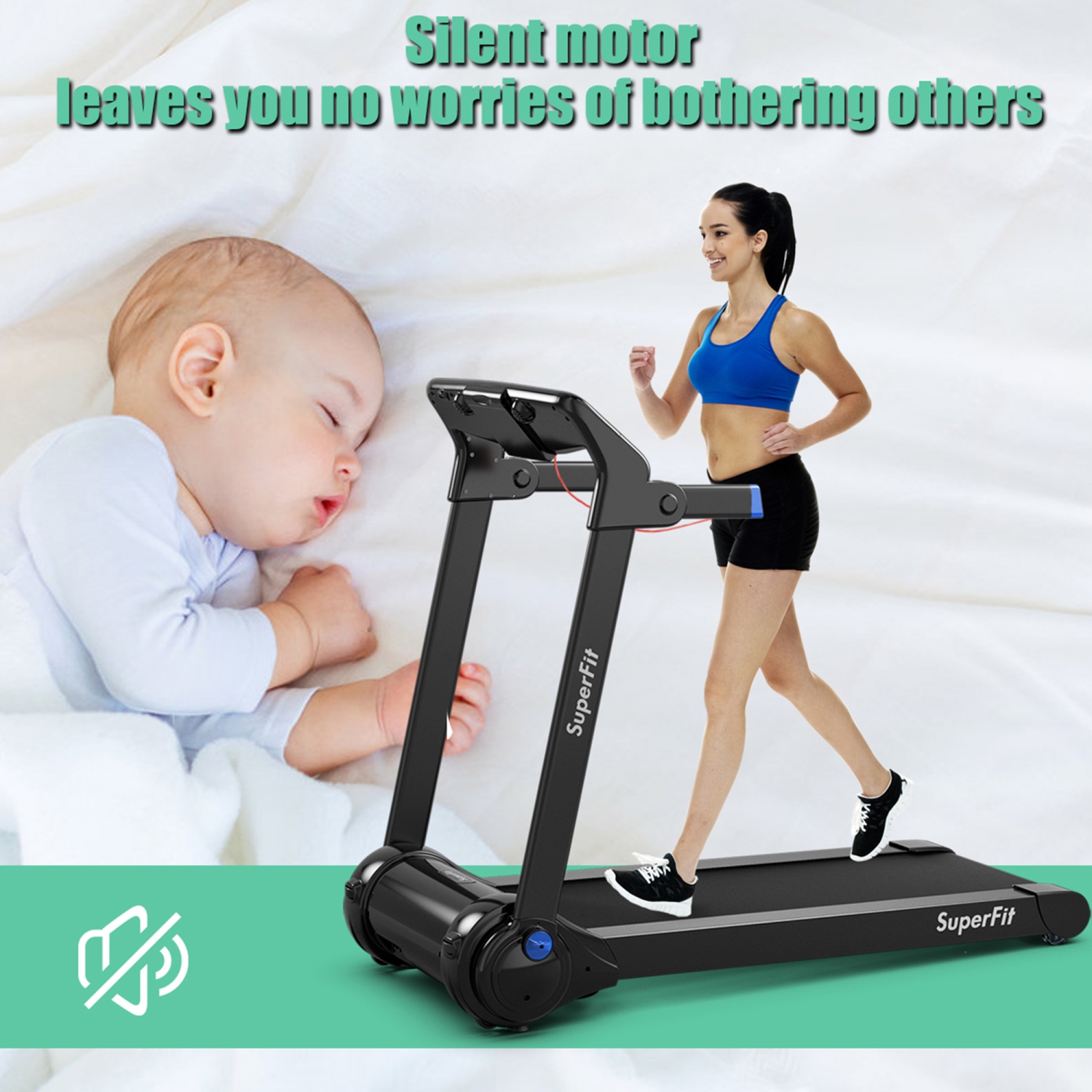 Gymax Tapis Roulant Électrique Pliable Appareil pour Exercices de Course Puissance de 3.0 HP avec contrôle via application