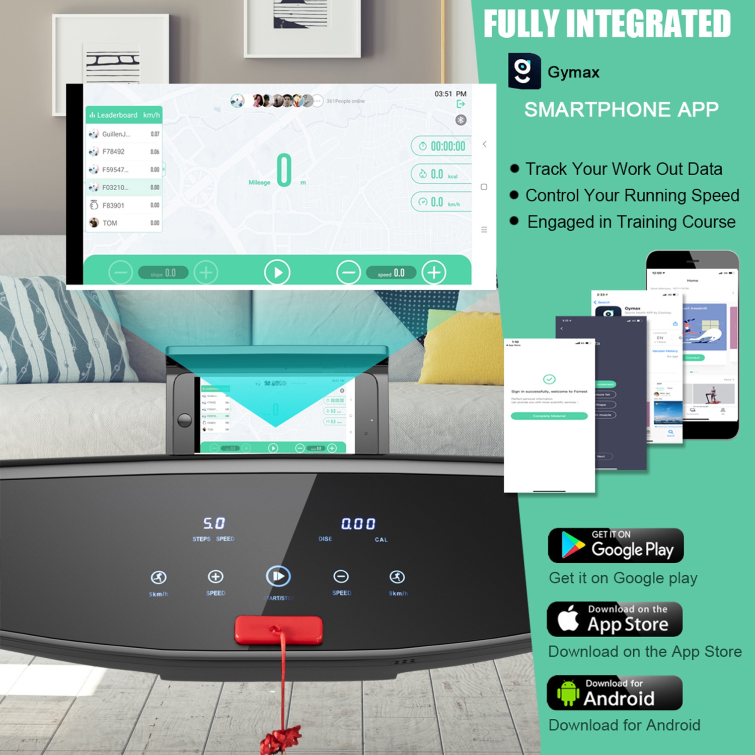 Gymax Tapis Roulant Électrique Pliable Appareil pour Exercices de Course Puissance de 3.0 HP avec contrôle via application