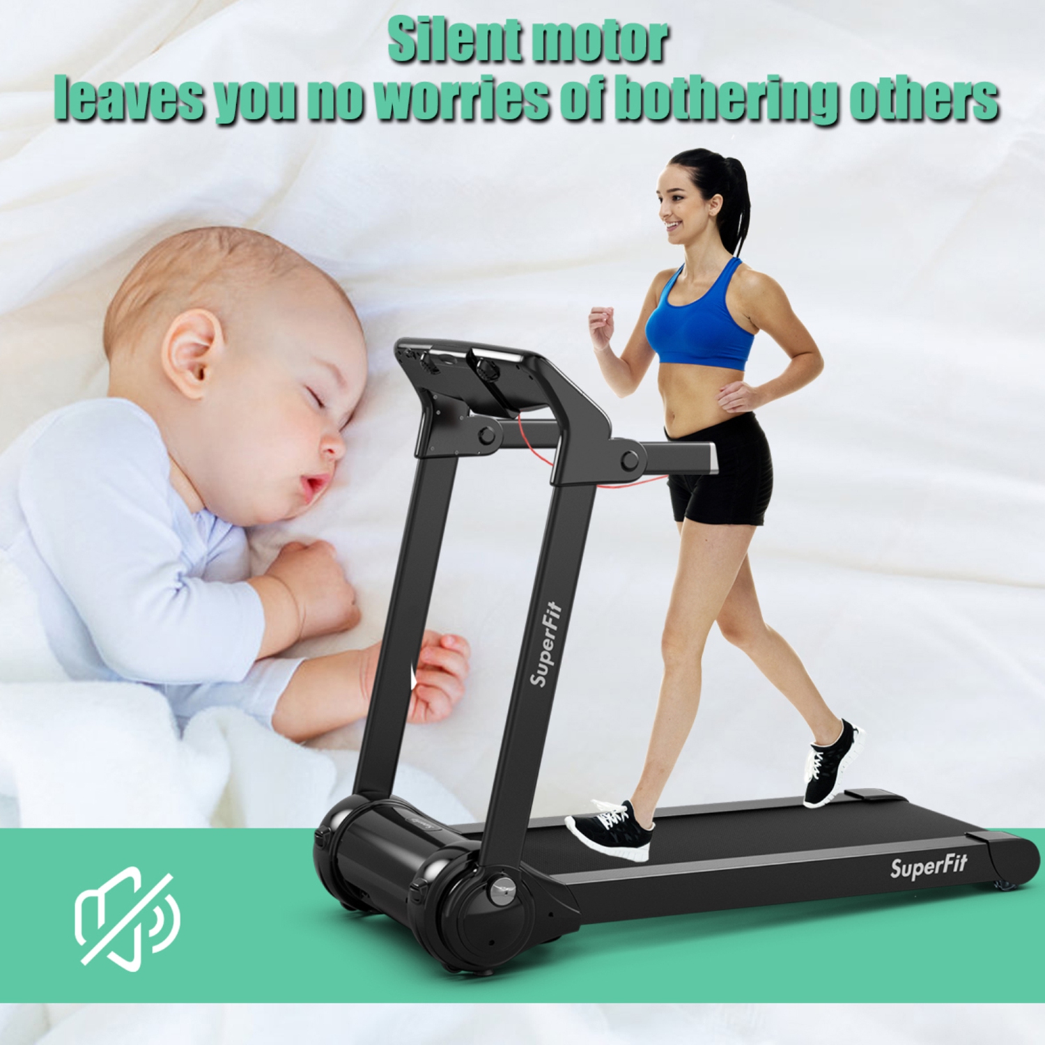 Gymax Tapis Roulant Électrique Pliable Appareil pour Exercices de Course Puissance de 3.0 HP avec contrôle via application