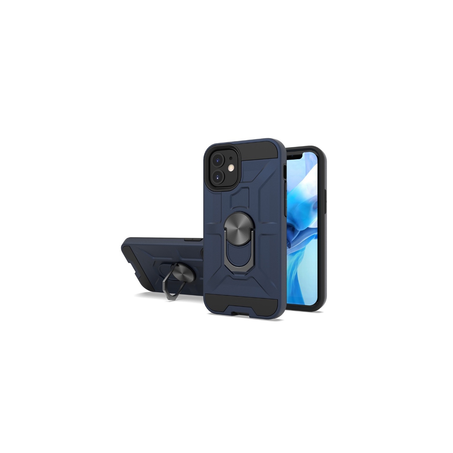 TopSave PC+TPU Rugged Hybrid Cover Case w/360 Degrees Rotating Ring Stand For iPhone 12 Mini, Navy Blue