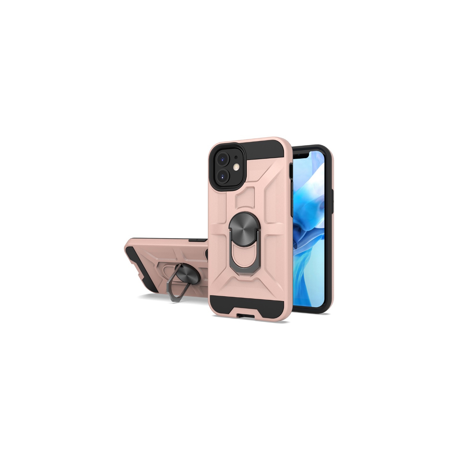 TopSave PC+TPU Rugged Hybrid Cover Case w/360 Degrees Rotating Ring Stand For iPhone 12 Mini, Rose Gold