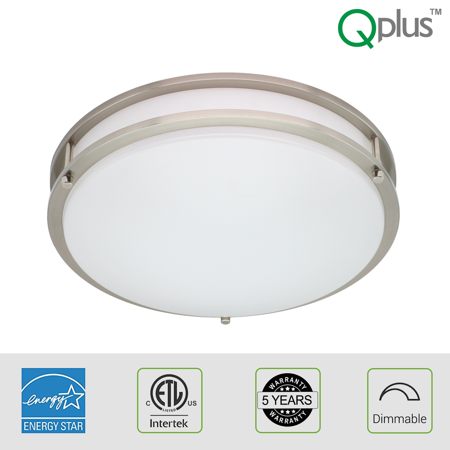 Plafonnier à DEL de 14 po, 25 W, 1680 lumens, nickel brossé-3000K, blanc chaud, paq. 1