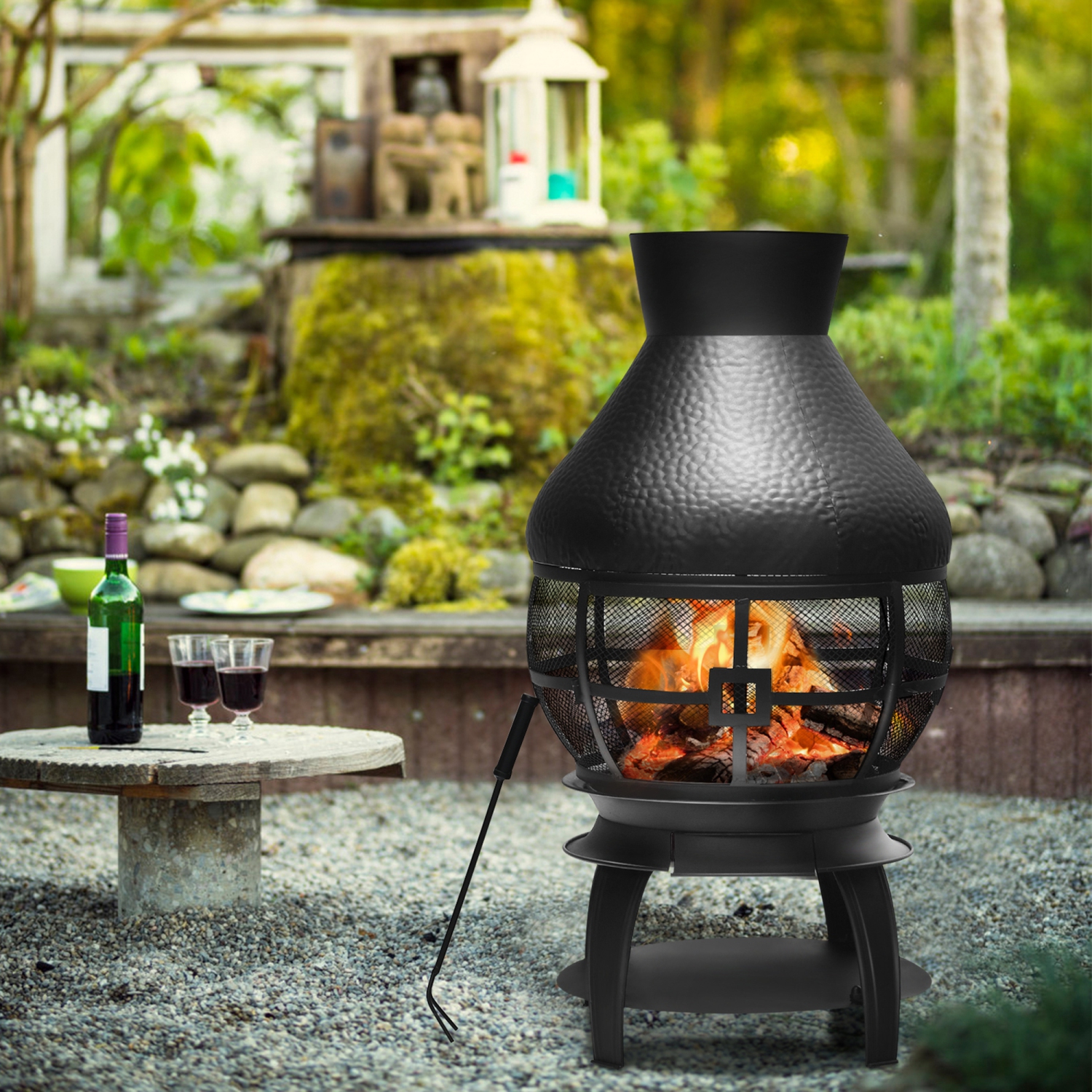 Bali Chiminea Fireplace Outdoor Patio Fire Pit Wood Burning Heater Cast Iron US 