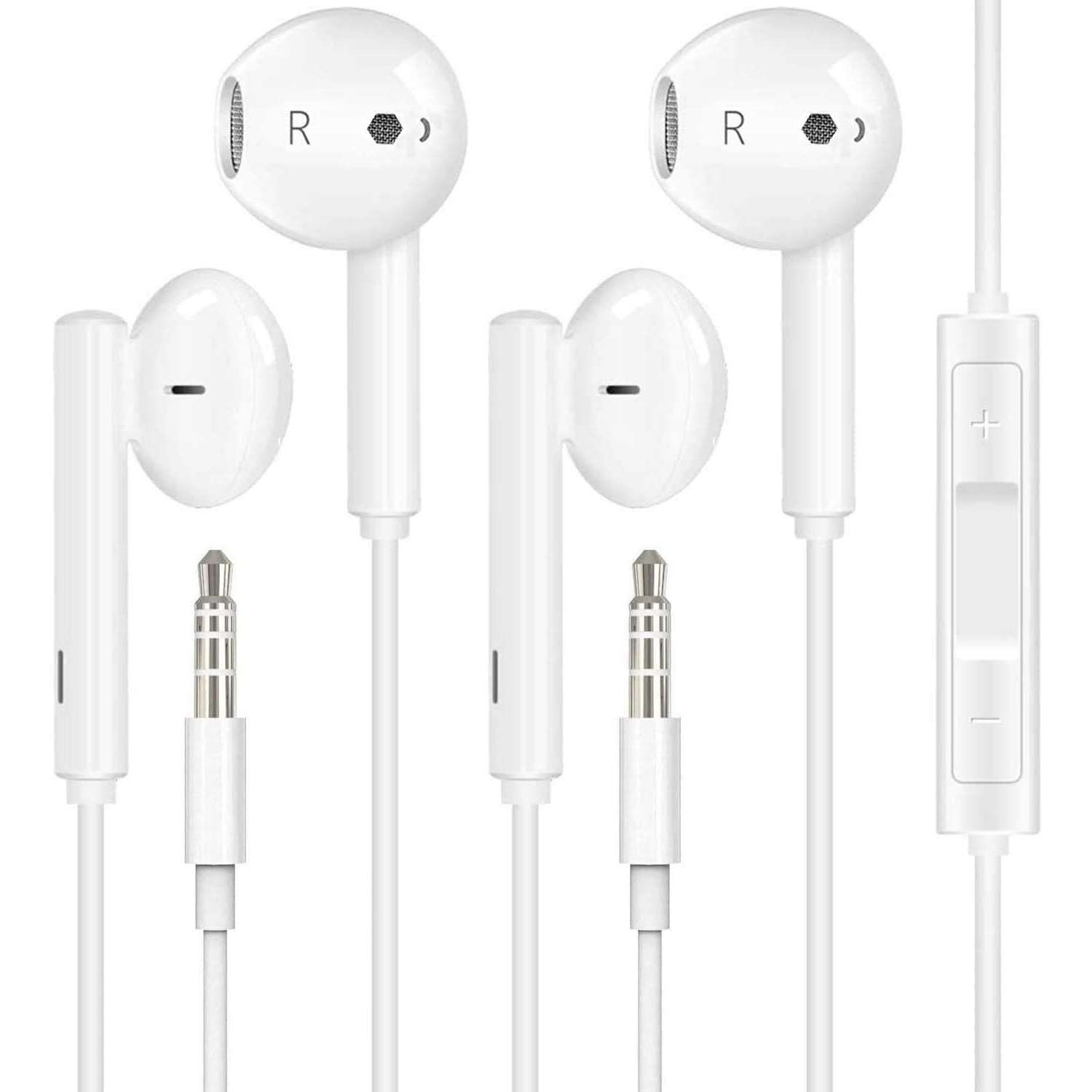 CABLESHARK FOR (2 Pack) Aux Headphones/Earbuds 3.5mm Wired Headphones Noise Isolating with Built-in Microphone & Volume Control Compatible with Apple iPhone 6 SE 5S 4 iPod iPad Samsung/Android MP3
