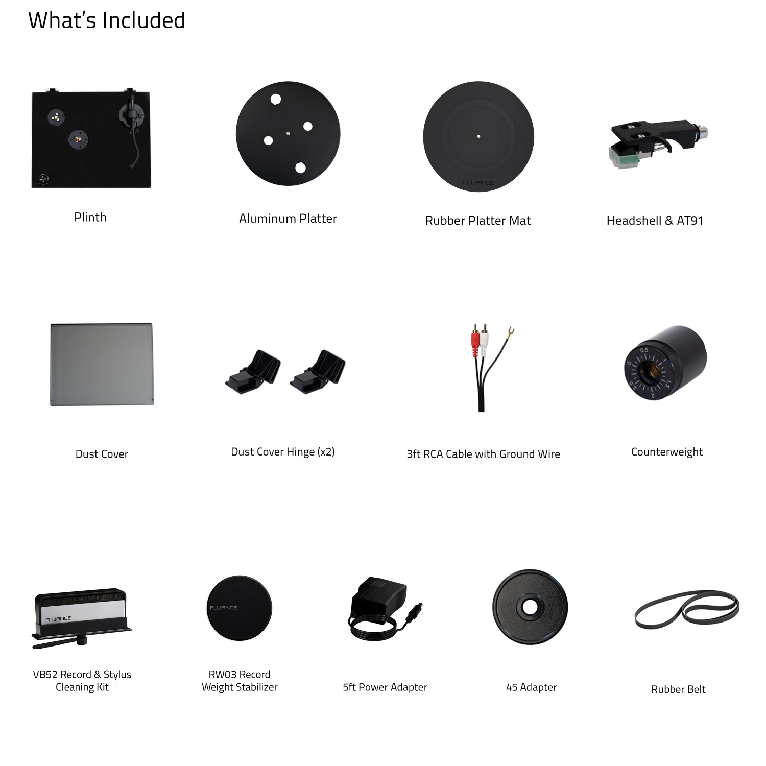 Tourne-disque en vinyle Elite RT81 de Fluance, cartouche d’Audio Technica avec poids de disque et trousse de nettoyage pour vinyle