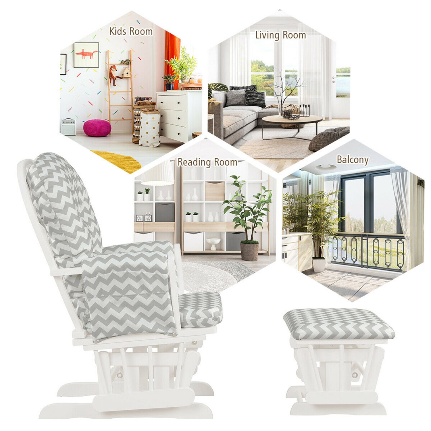 Gymax Baby Nursery Relax Rocker Rocking Chair Glider & Ottoman Set w/ Cushion