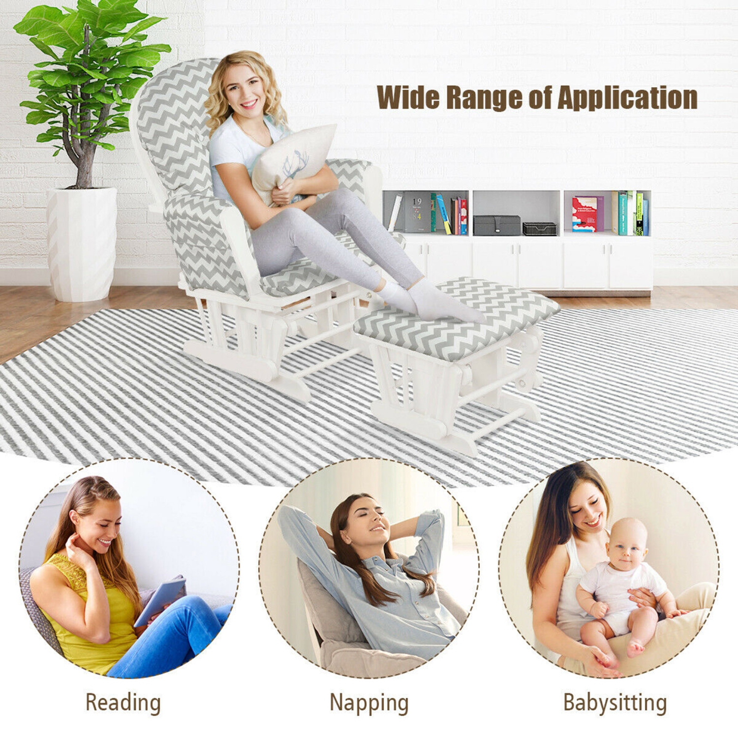 Gymax Baby Nursery Relax Rocker Rocking Chair Glider & Ottoman Set w/ Cushion