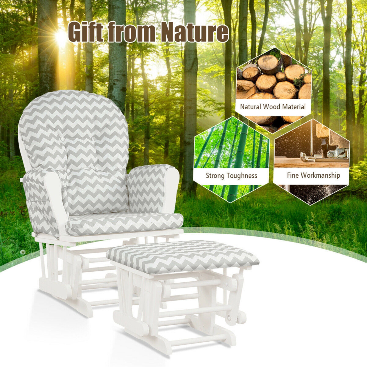 Gymax Baby Nursery Relax Rocker Rocking Chair Glider & Ottoman Set w/ Cushion