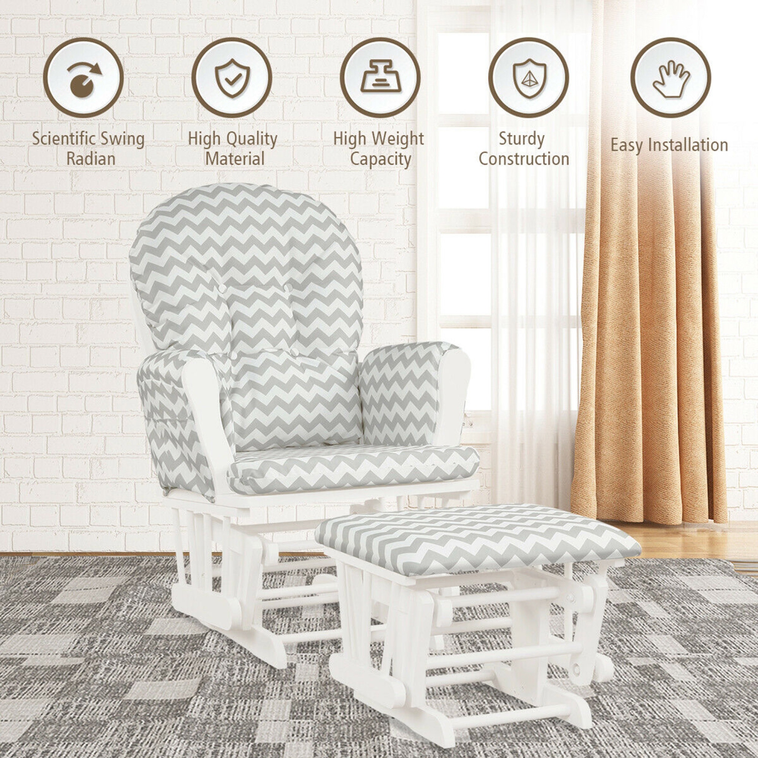 Gymax Baby Nursery Relax Rocker Rocking Chair Glider & Ottoman Set w/ Cushion