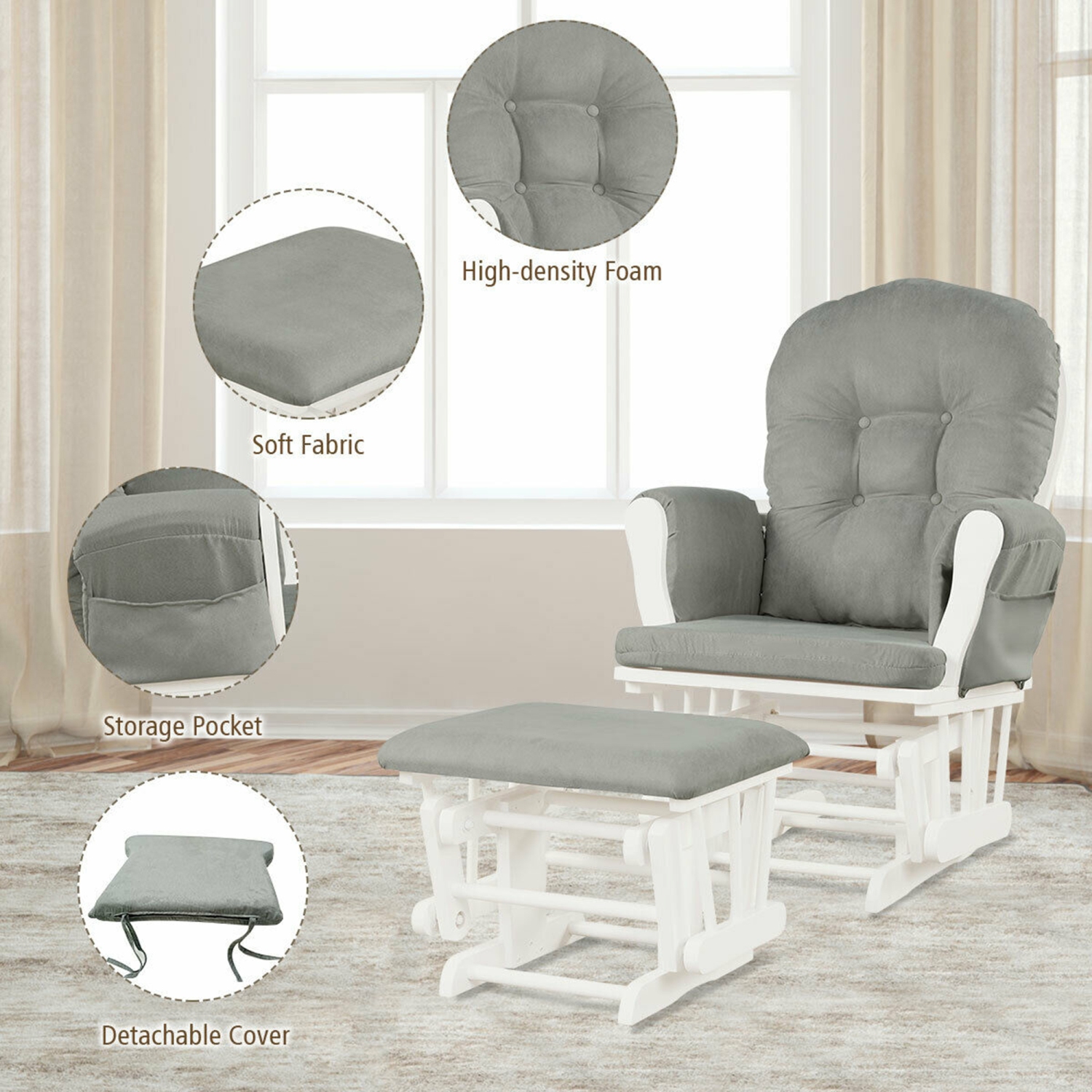 Gymax Baby Nursery Relax Rocker Rocking Chair Glider Ottoman Set w Cushion Best Buy Canada