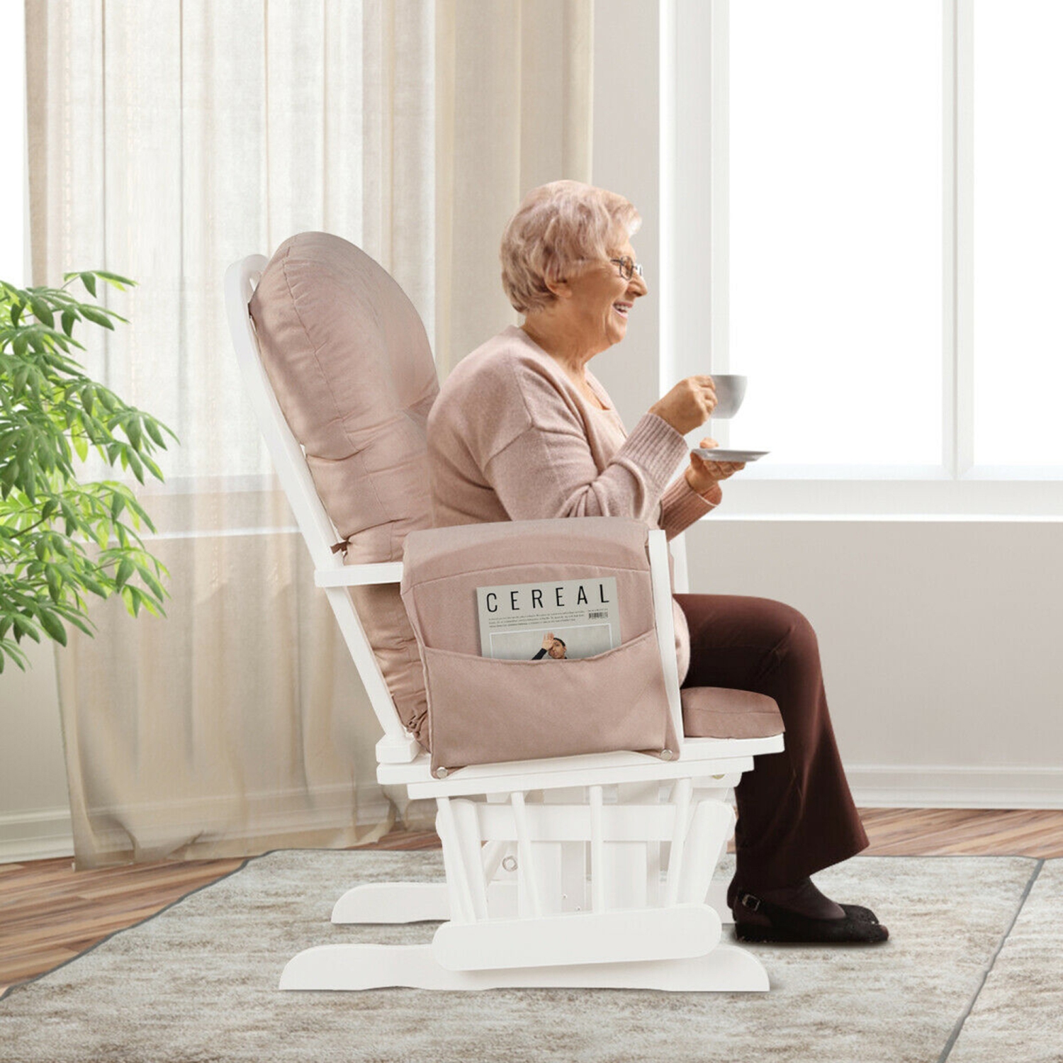 Gymax Baby Nursery Relax Rocker Rocking Chair Glider & Ottoman Set w/ Cushion