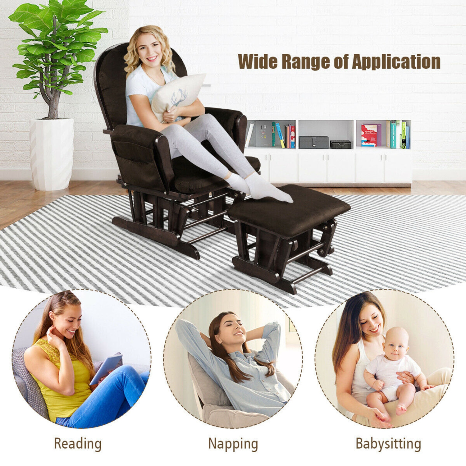 Gymax Baby Nursery Relax Rocker Rocking Chair Glider & Ottoman Set w/ Cushion