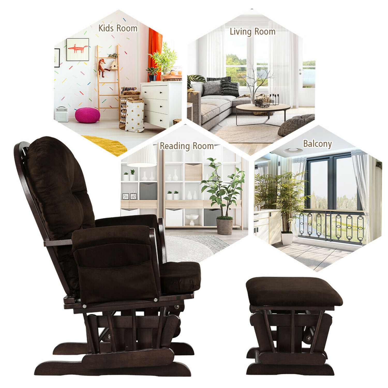 Gymax Baby Nursery Relax Rocker Rocking Chair Glider & Ottoman Set w/ Cushion