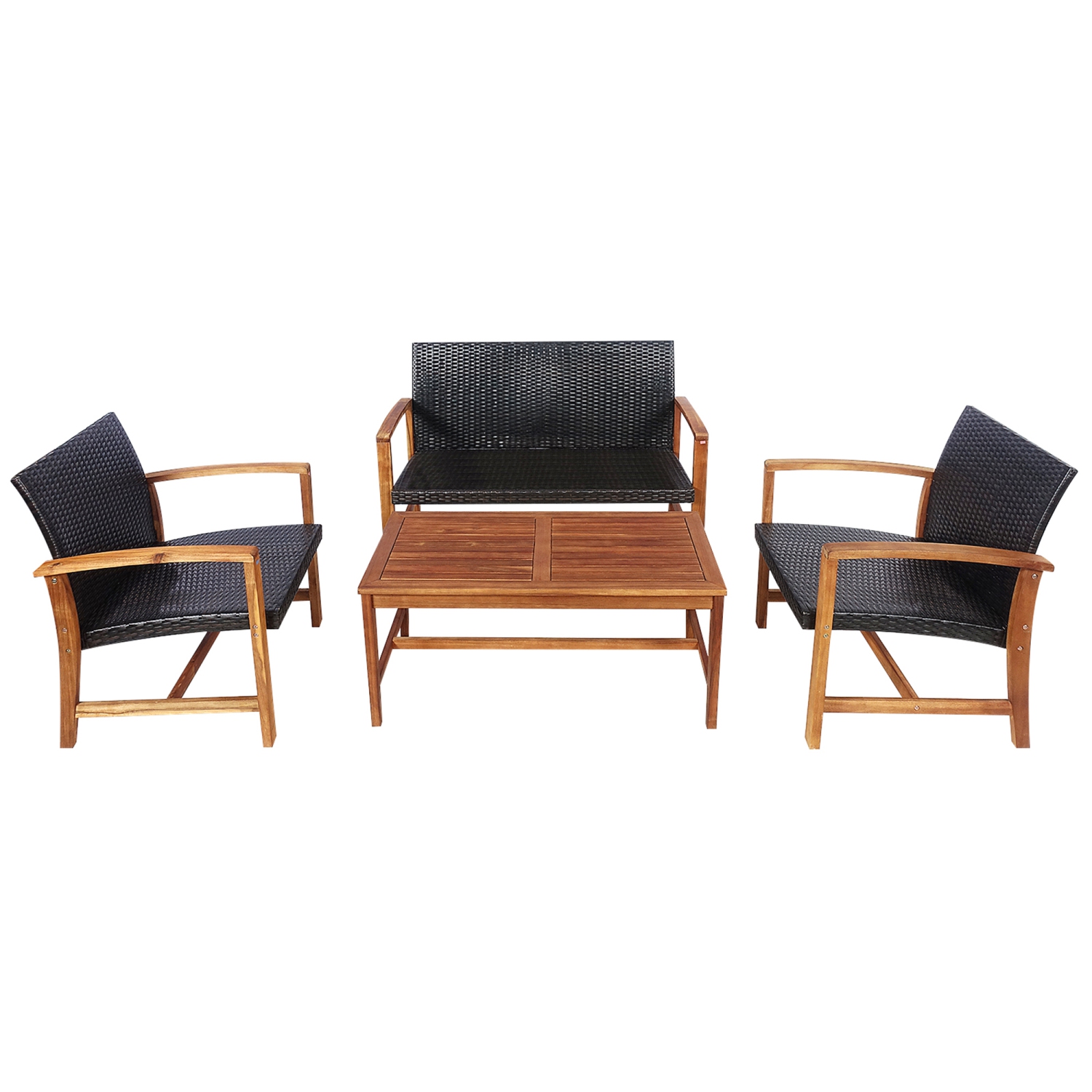 Gymax 4PCS Patio Conversation Set Outdoor Furniture Set w/ Acacia Wood Frame