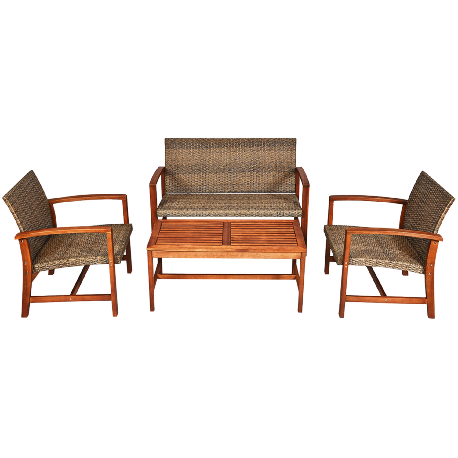 Gymax 4PCS Patio Conversation Set Outdoor Furniture Set w/ Acacia Wood Frame