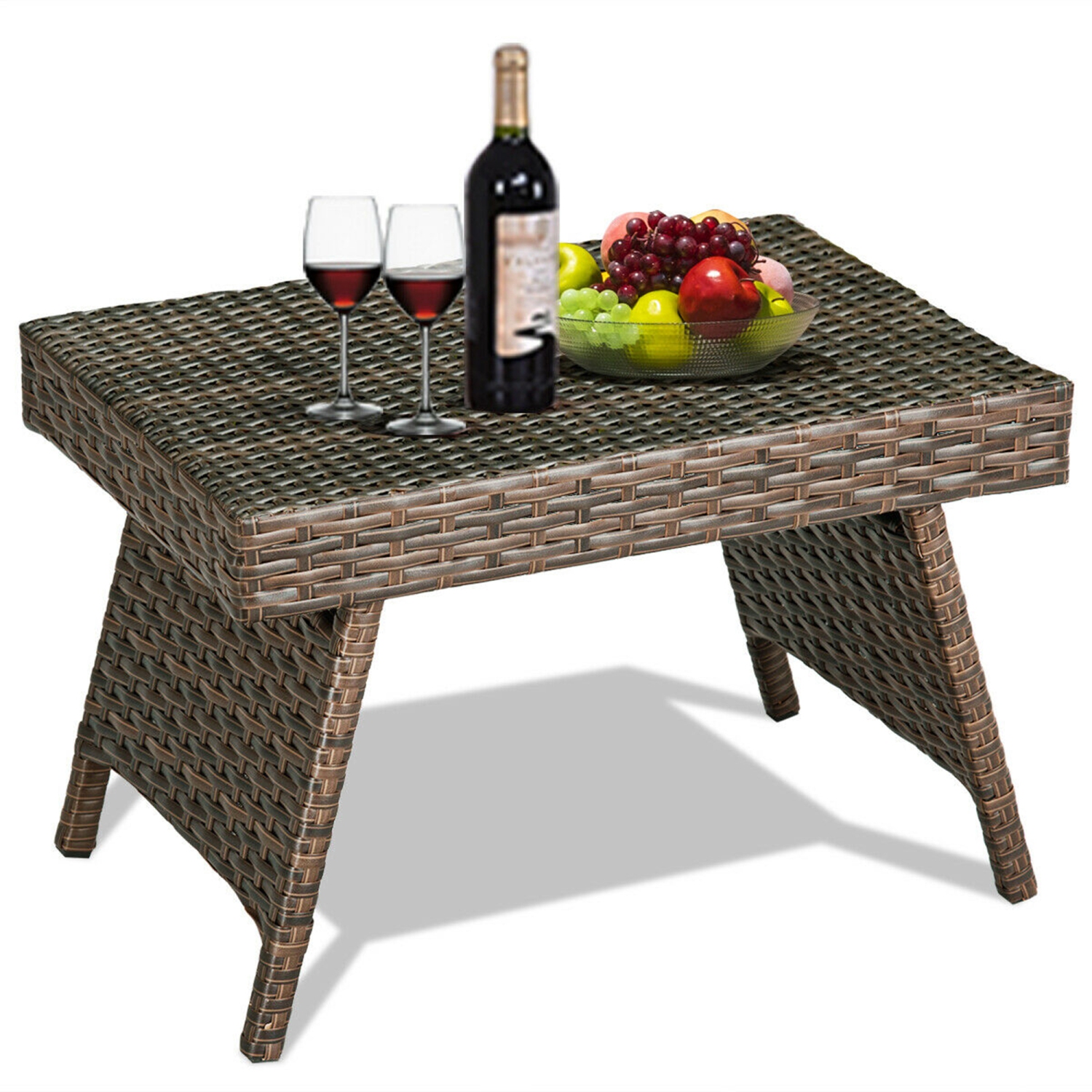 Gymax Folding Rattan Wicker Coffee Side Table Patio Garden Poolside Yard Outdoor