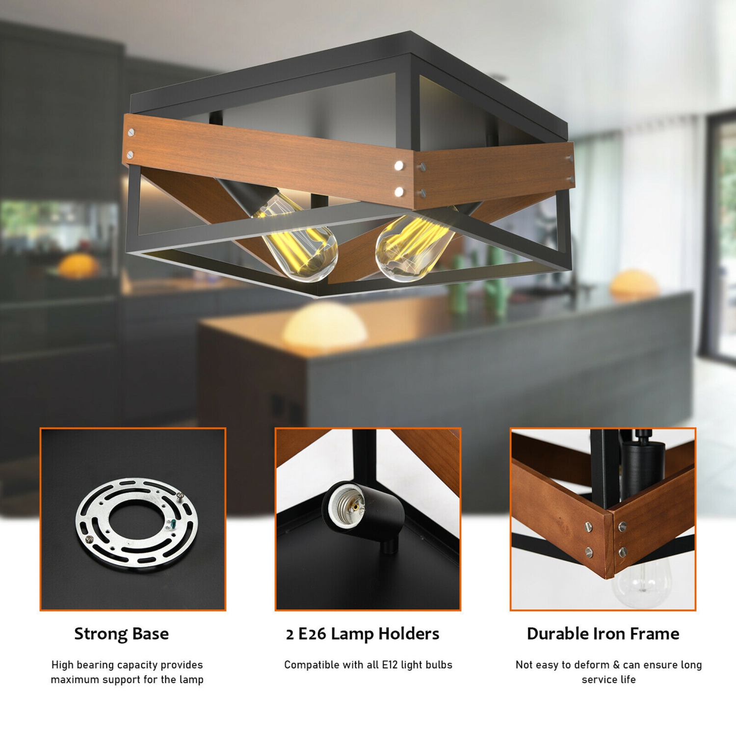 Gymax Adjustable Ceiling Lamp Geometric Lights Rustic Flush Mount Hallway Living Room