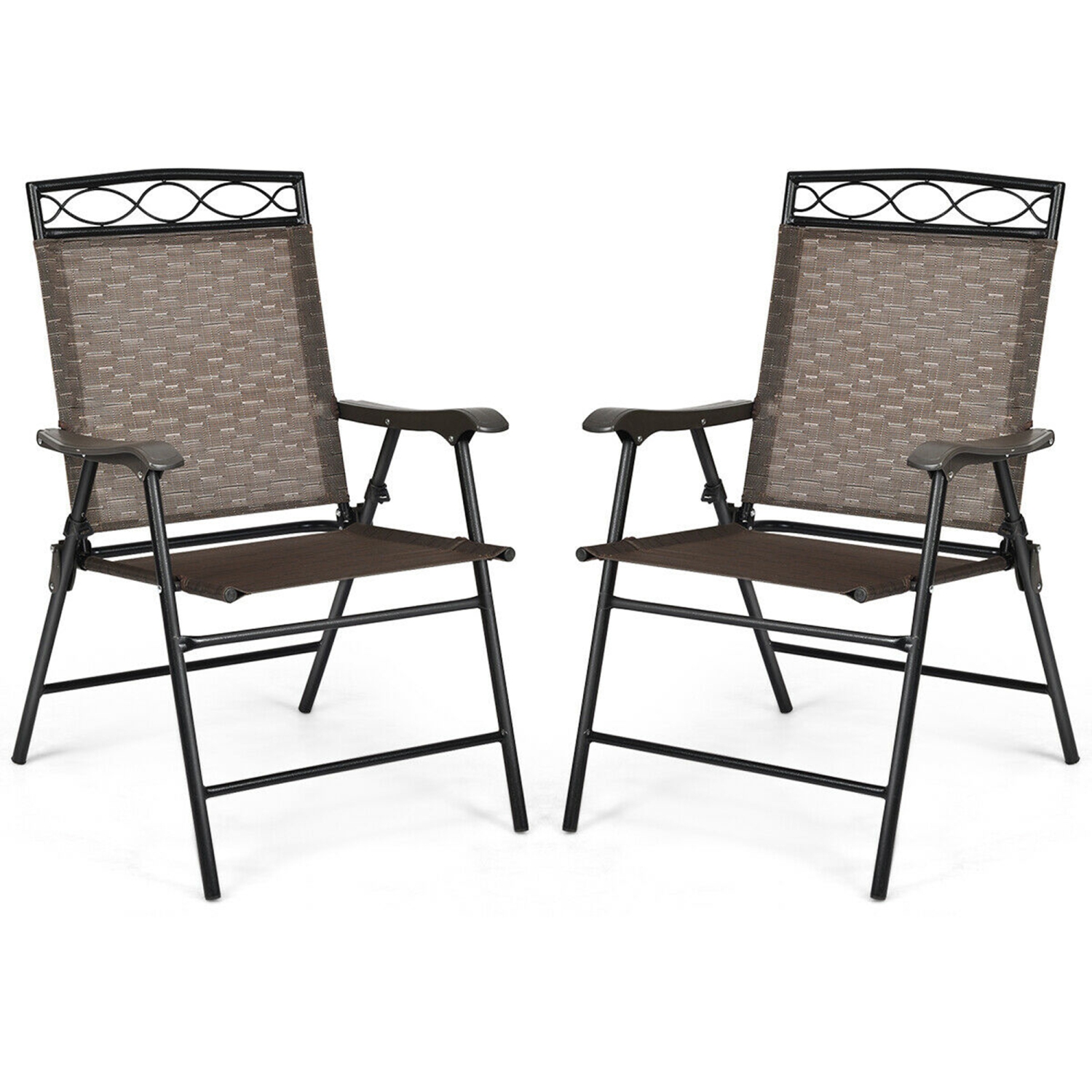 Gymax 2PCS Folding Chairs Patio Garden Outdoor w/ Steel Frame Armrest Footrest