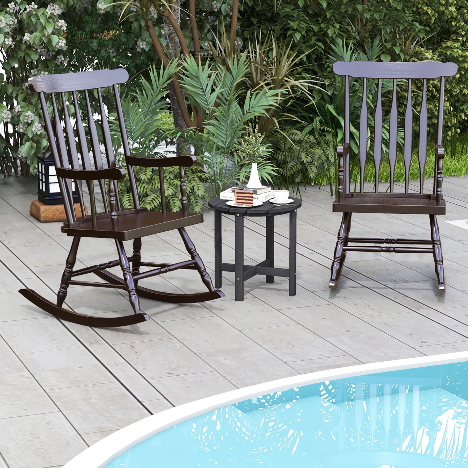 Gymax 2PCS Wooden Rocking Chair Single Rocker Indoor Garden Patio Yard Coffee