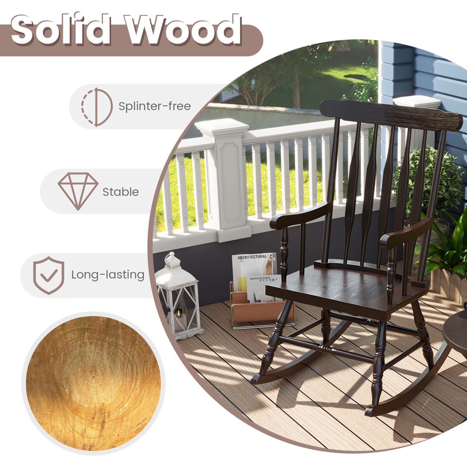 Gymax 2PCS Wooden Rocking Chair Single Rocker Indoor Garden Patio Yard Coffee