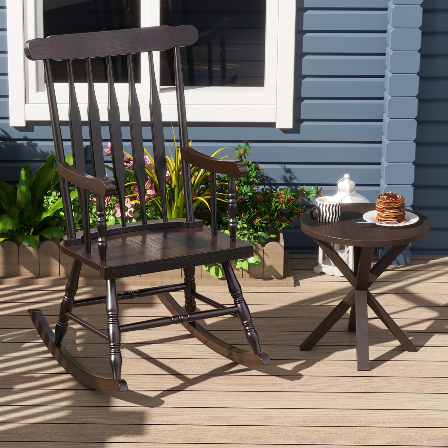 Gymax 2PCS Wooden Rocking Chair Single Rocker Indoor Garden Patio Yard Coffee