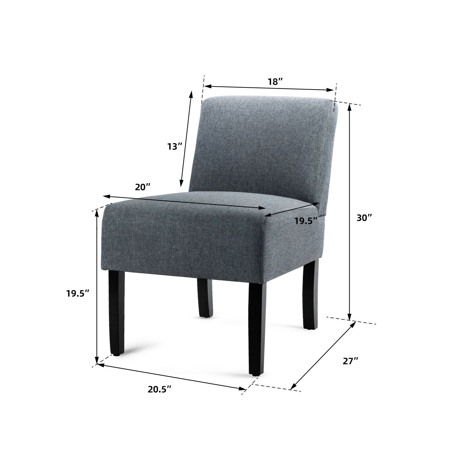 Gymax Accent Chair Fabric Upholstered Leisure Chair Single Sofa with Wooden Legs Grey