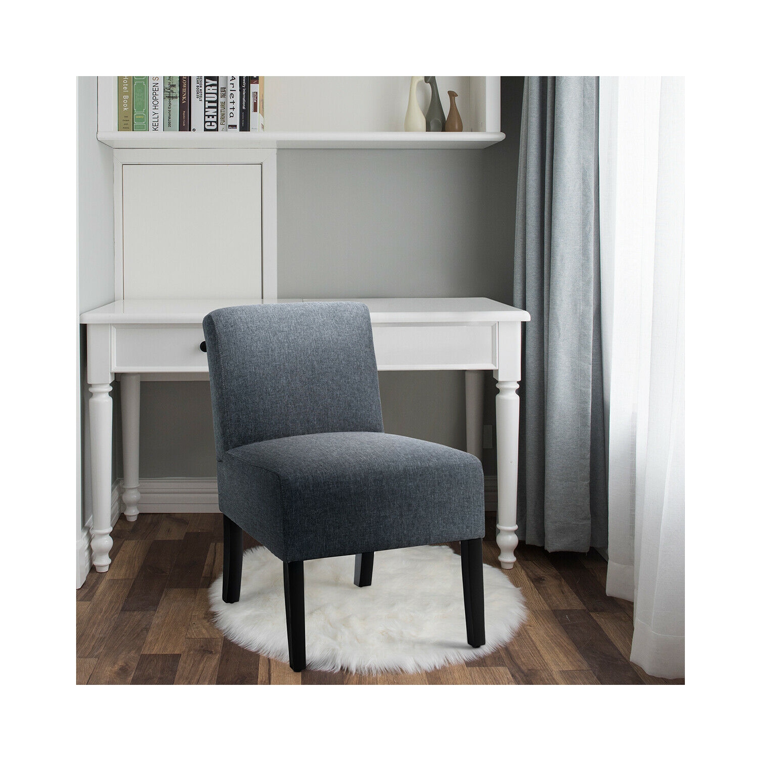 Gymax Accent Chair Fabric Upholstered Leisure Chair Single Sofa with Wooden Legs Grey