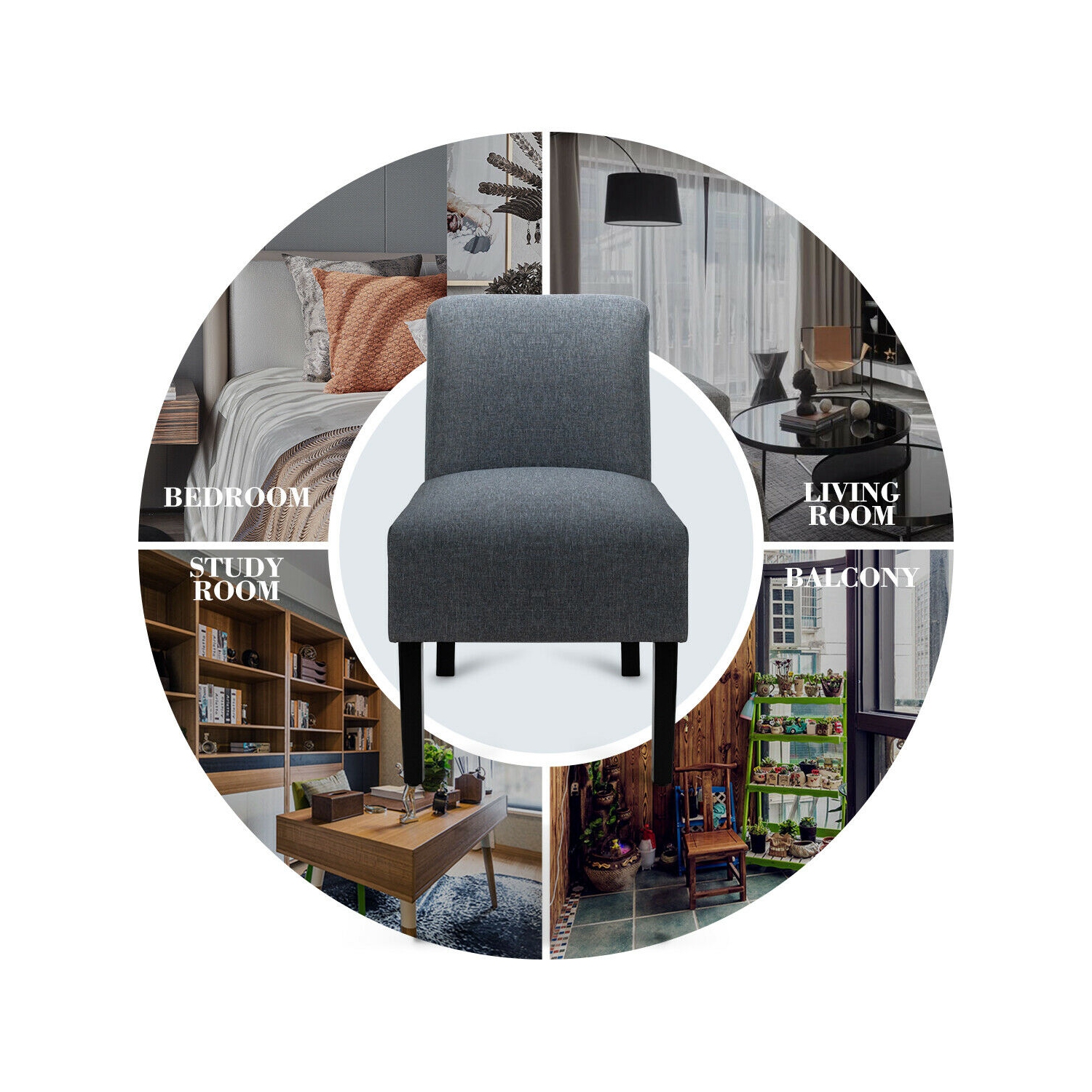 Gymax Accent Chair Fabric Upholstered Leisure Chair Single Sofa with Wooden Legs Grey