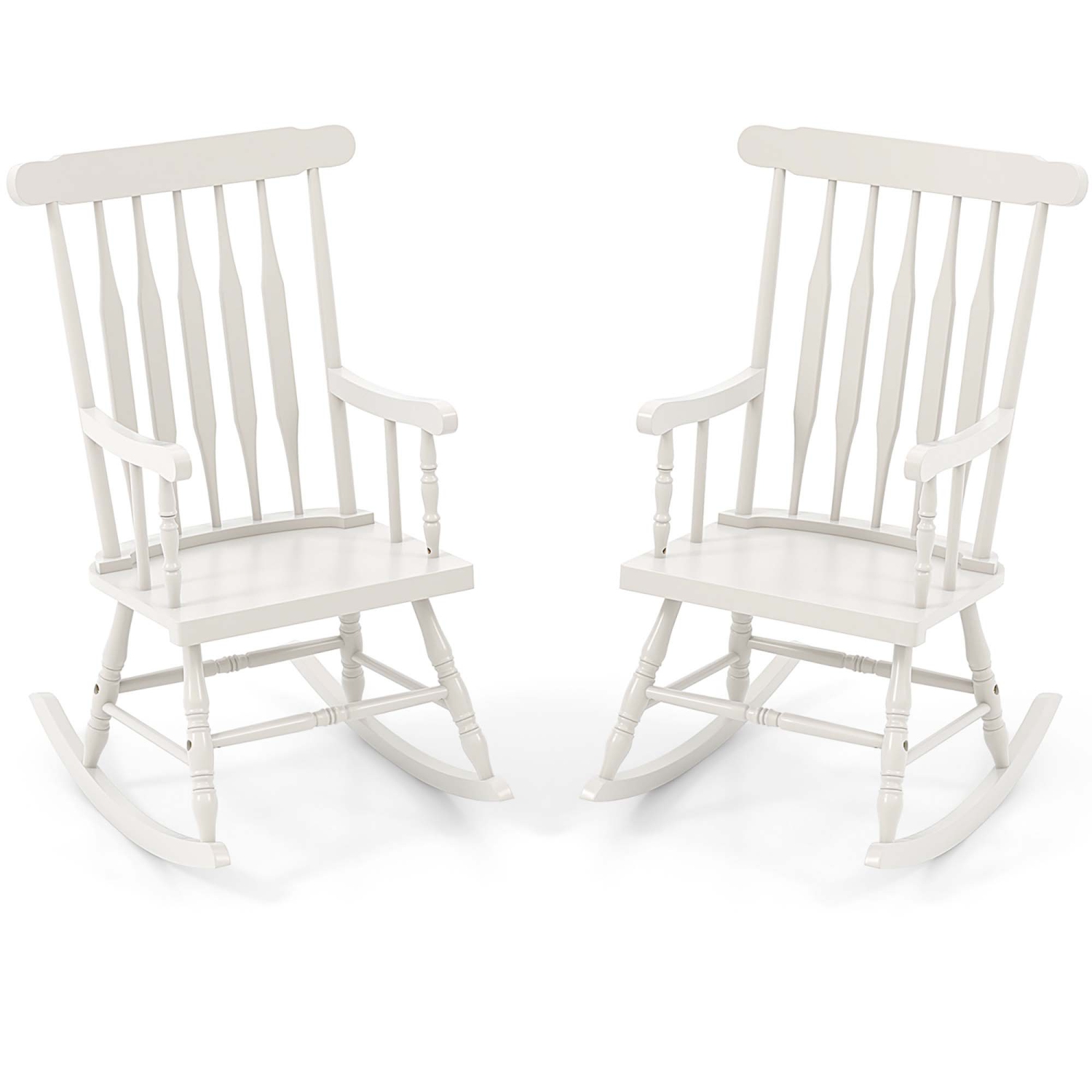 Gymax 2PCS Wooden Rocking Chair Single Rocker Indoor Garden Patio Yard White