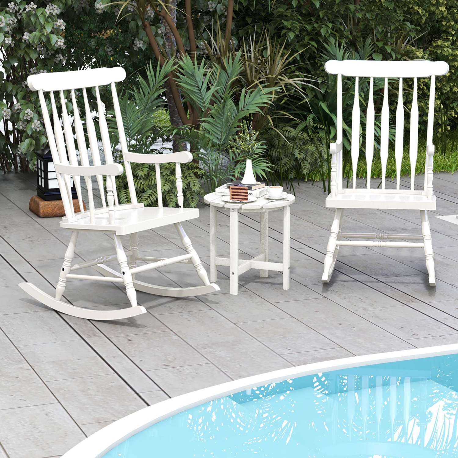 Gymax 2PCS Wooden Rocking Chair Single Rocker Indoor Garden Patio Yard White