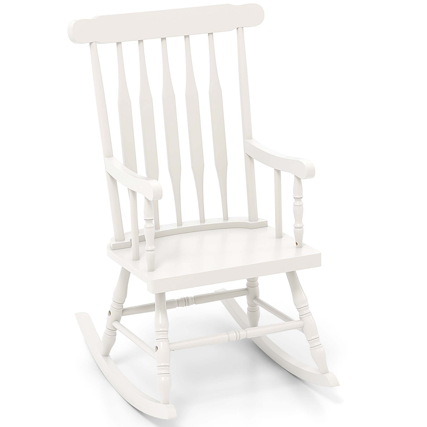 Gymax 2PCS Wooden Rocking Chair Single Rocker Indoor Garden Patio Yard White
