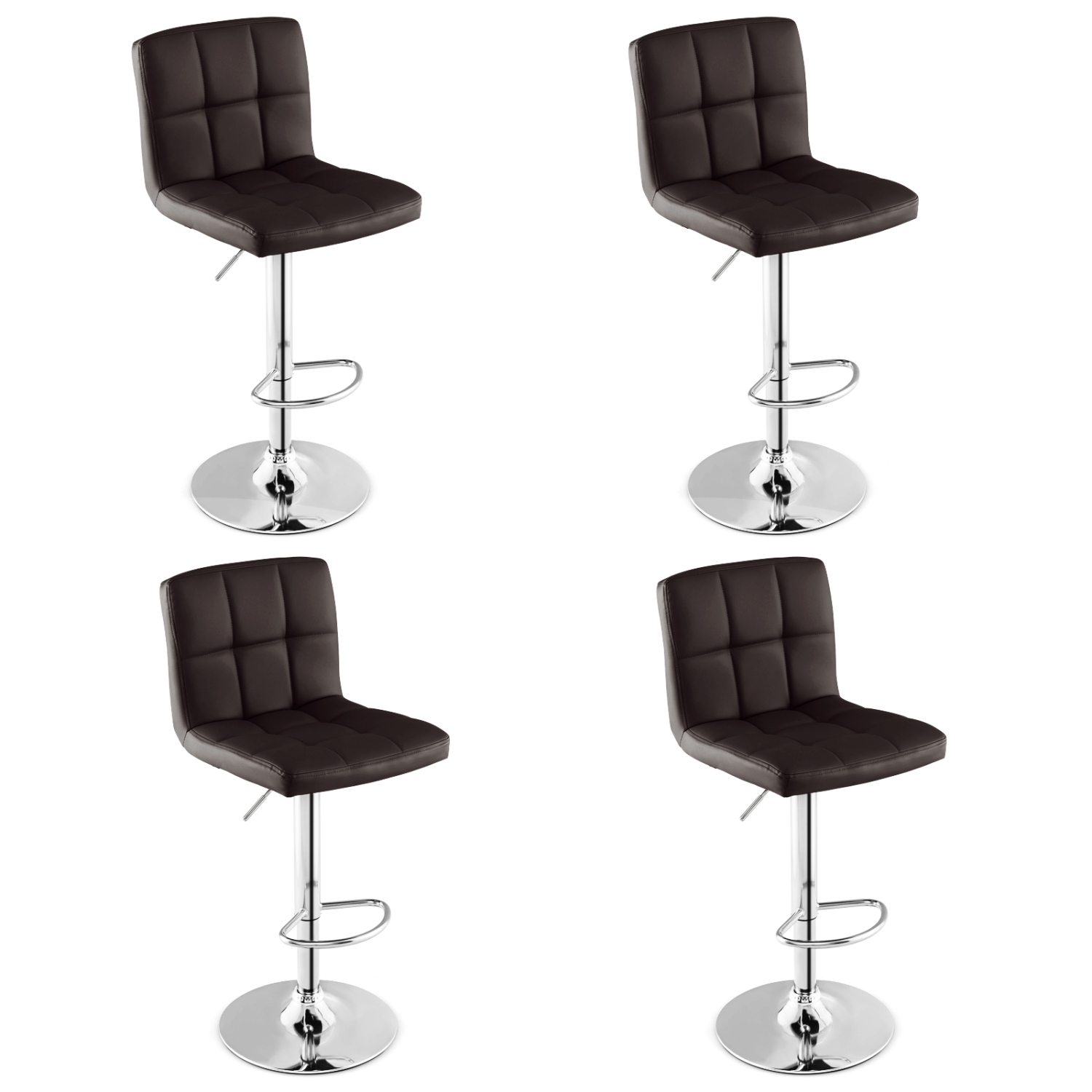 Gymax Set of 4 PU Leather Bar Stool Swivel Bar Chair w/ Adjustable Height Brown