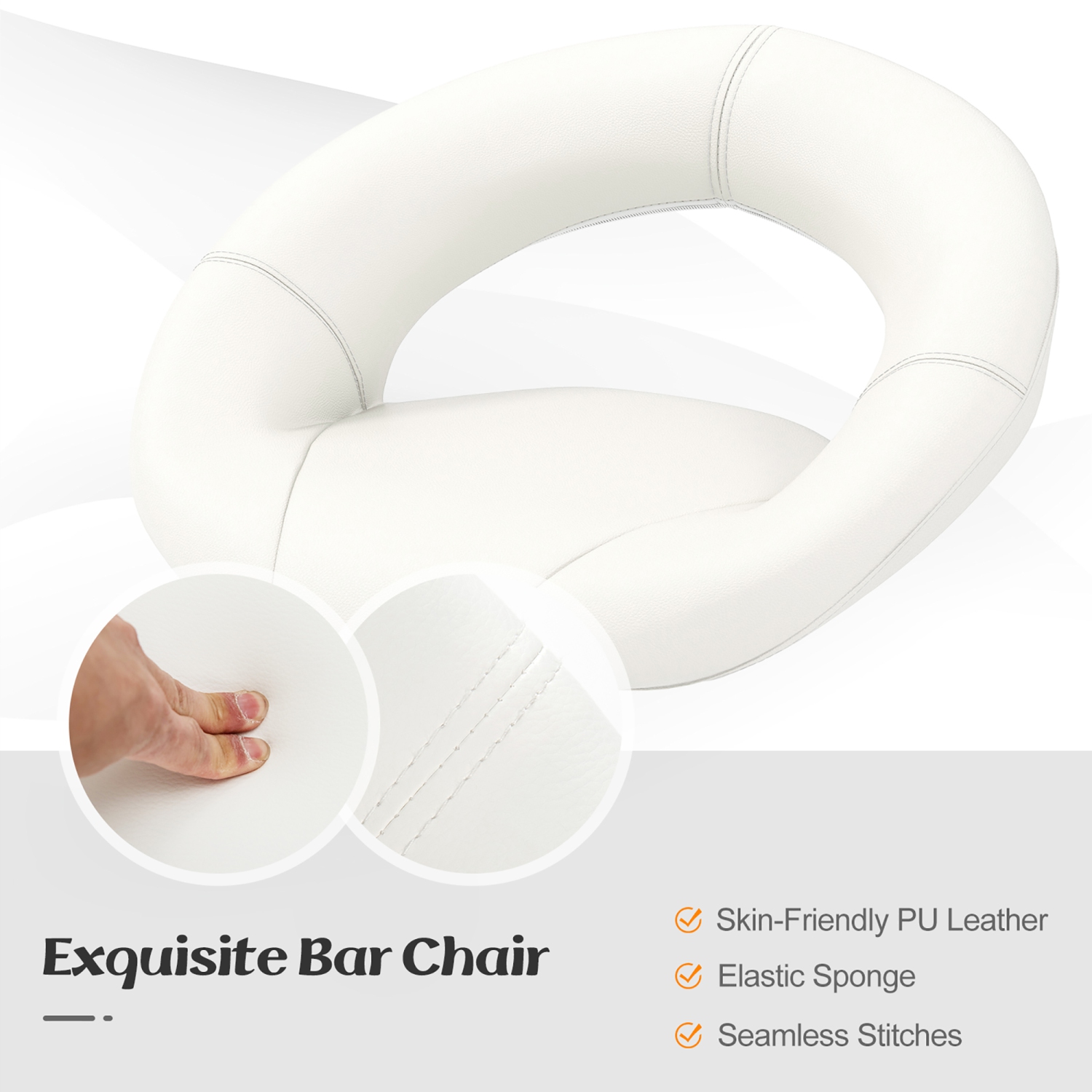 Gymax Set of 4 Adjustable Bar Stools Swivel Pub Chairs Barstools PU Leather White